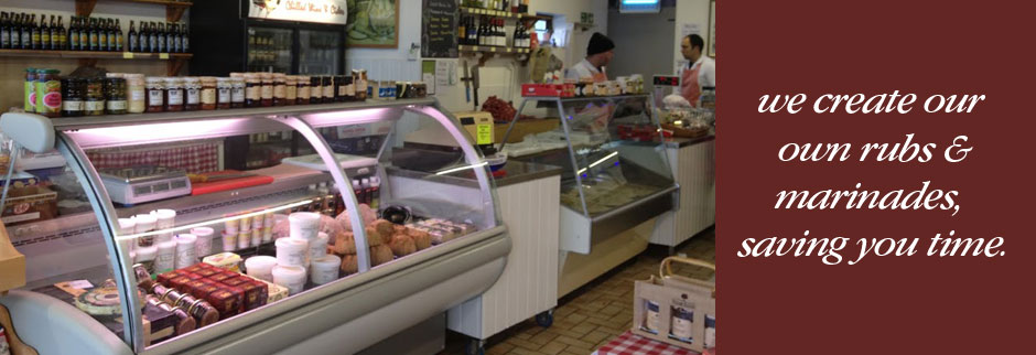 High-class meat counter at Woollacotts of Mumbles